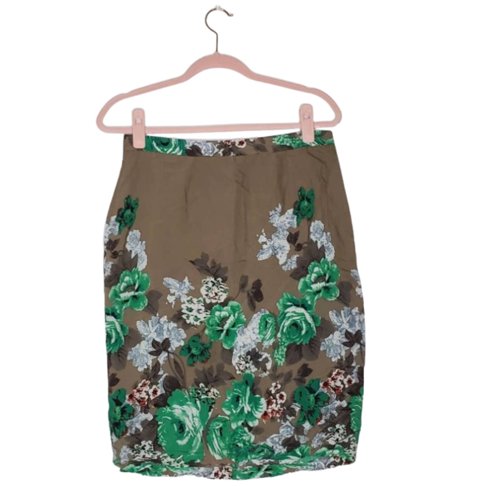 Tulle M Taupe Gray Green Floral Skirt